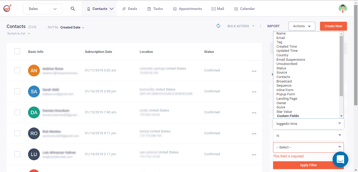 CRM functionality -- contact management